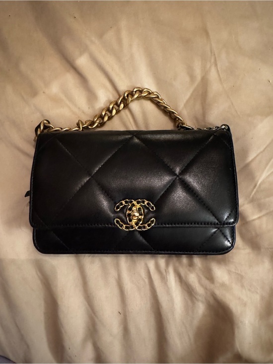 CHANEL Handbags - CHANEL Agneau Brill Black Mini Shoulder Bag with Gold Chain